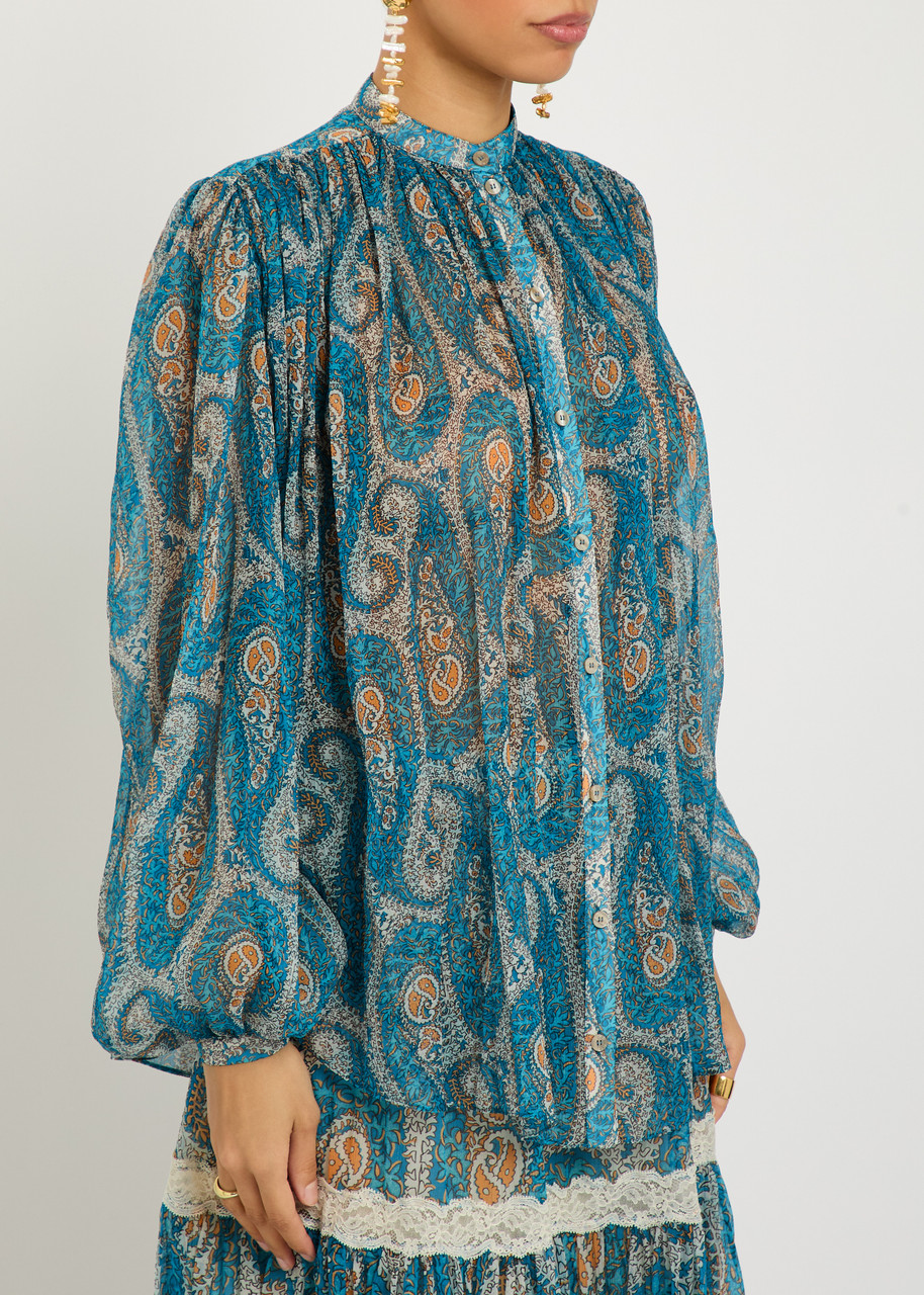 Etro Patterned Silk Blouse In Blue