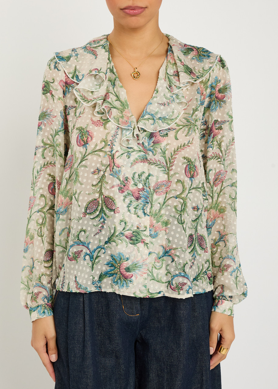 Etro Textured Floral-print Silk-blend Shirt In Multi