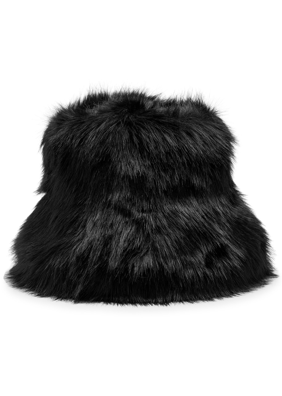 Lack Of Color Snuggle Faux Fur Bucket Hat In Black