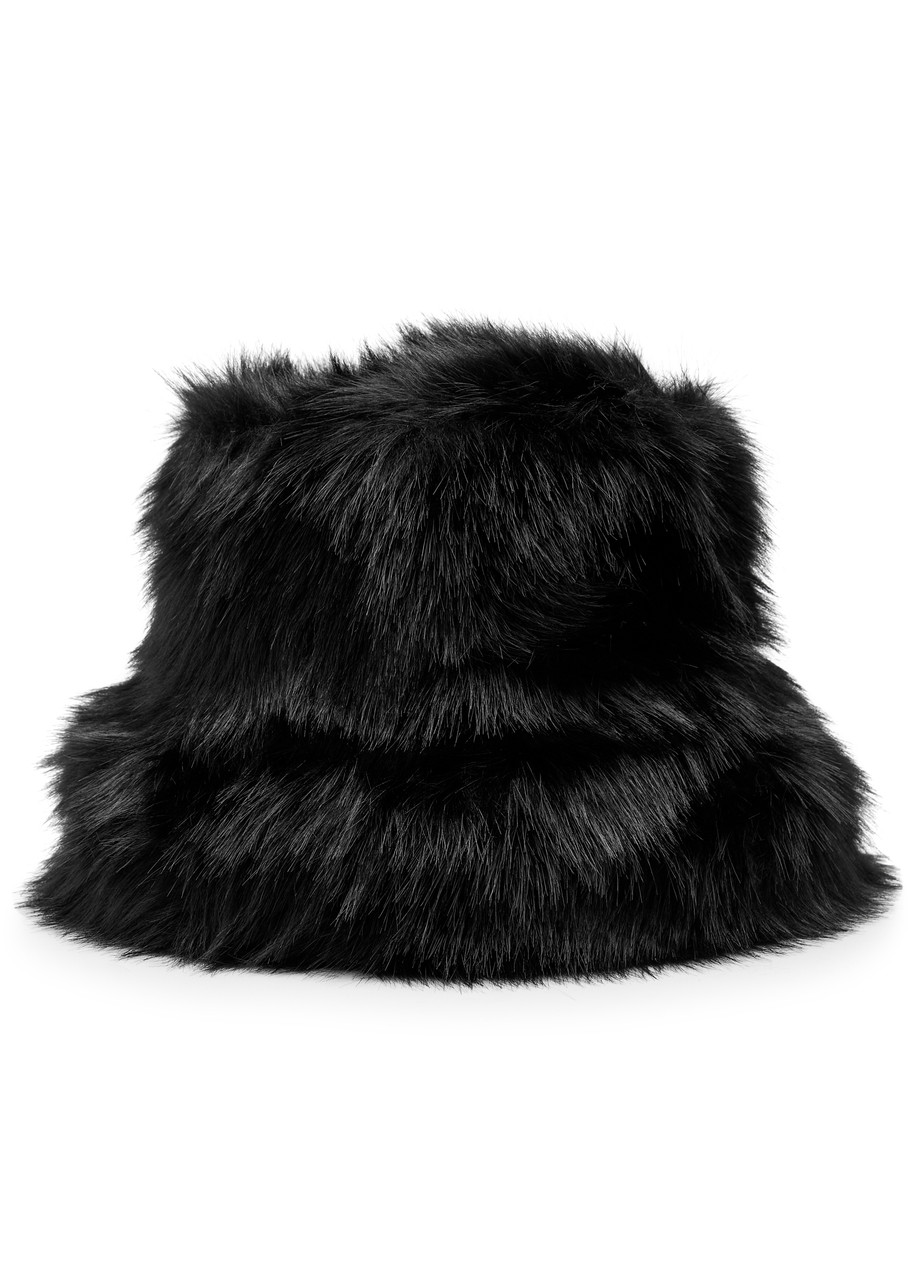 Lack Of Color Snuggle Faux Fur Bucket Hat In Black