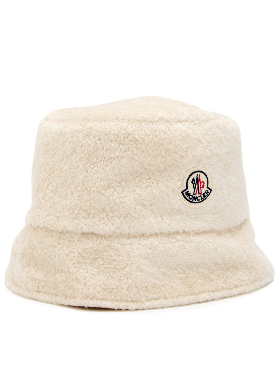 Moncler Reversible Logo Fleece And Shell Bucket Hat In Neutral