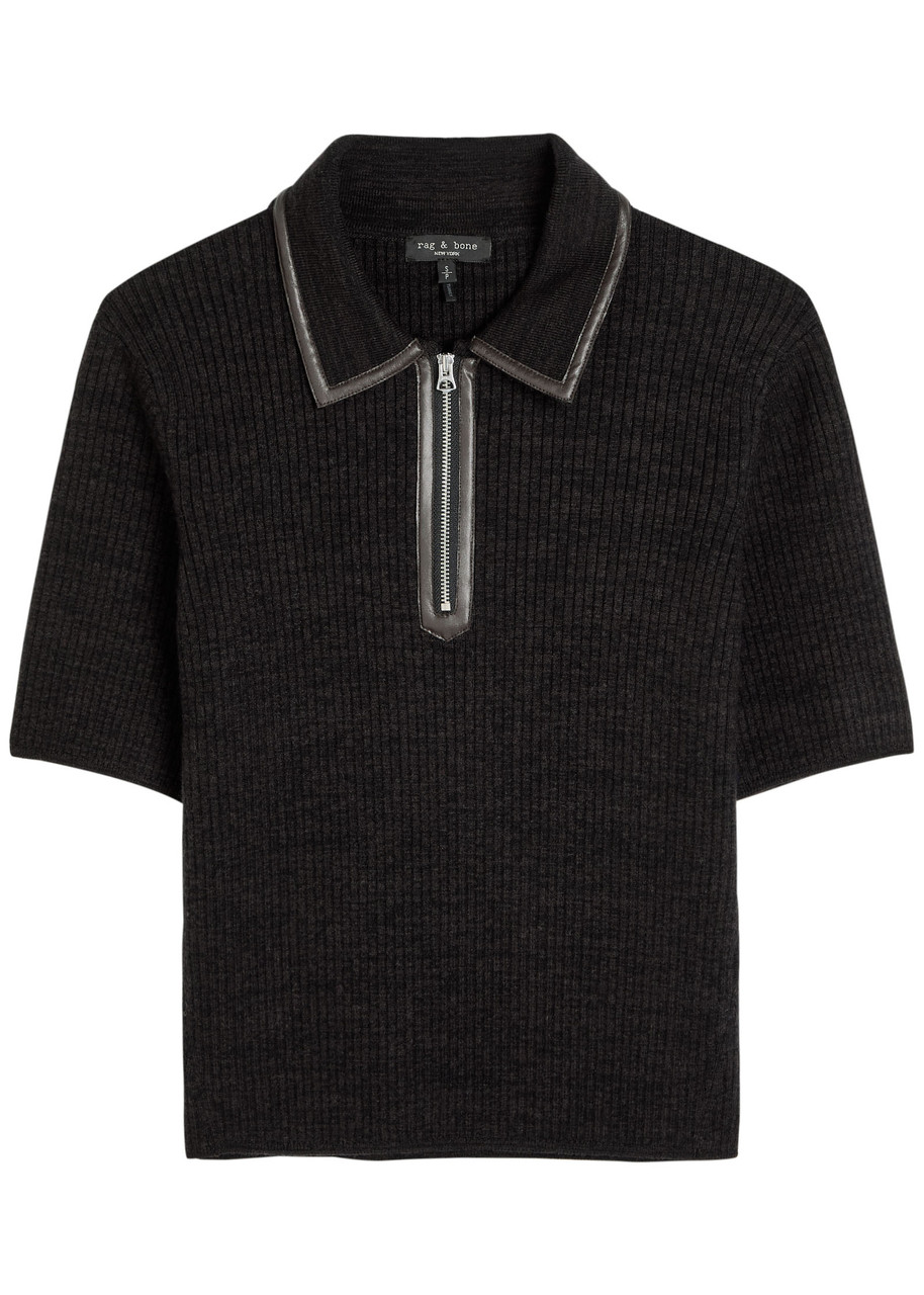 Rag & Bone Caterina Ribbed Wool-blend Polo top - Dark Brown - S (UK8-10 / S)