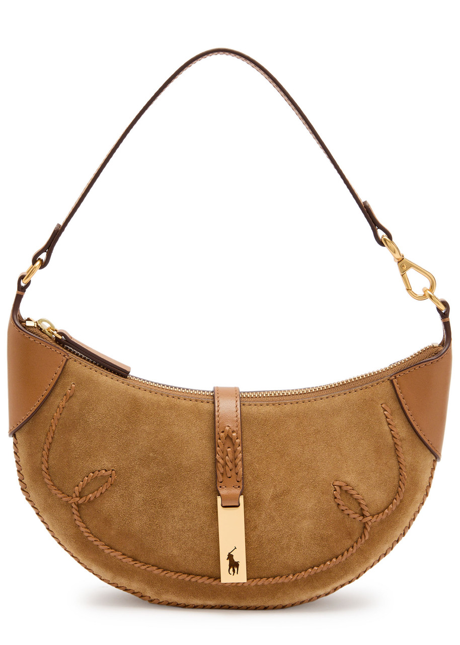 Polo Ralph Lauren Leather-trim Suede Shoulder Bag In Brown