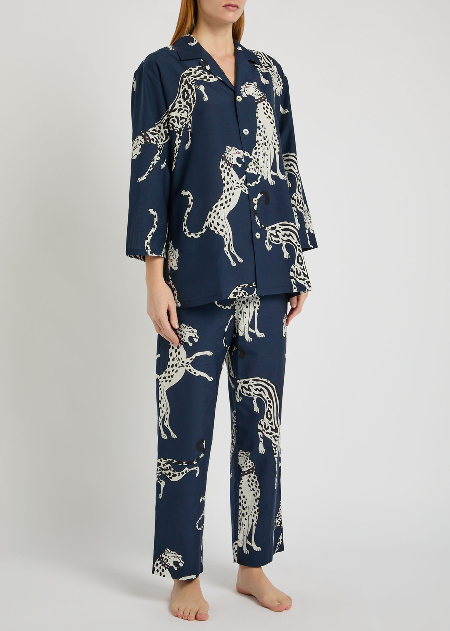 Olivia Von Halle Casablanca Printed Cotton-blend Pyjama Set In Blue