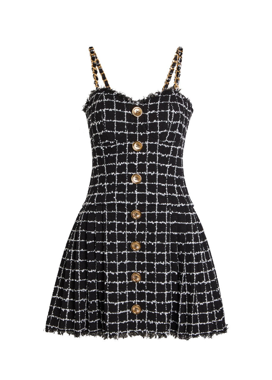 Balmain Checked Tweed Mini Dress - Black And White - 38 (UK10 / S)