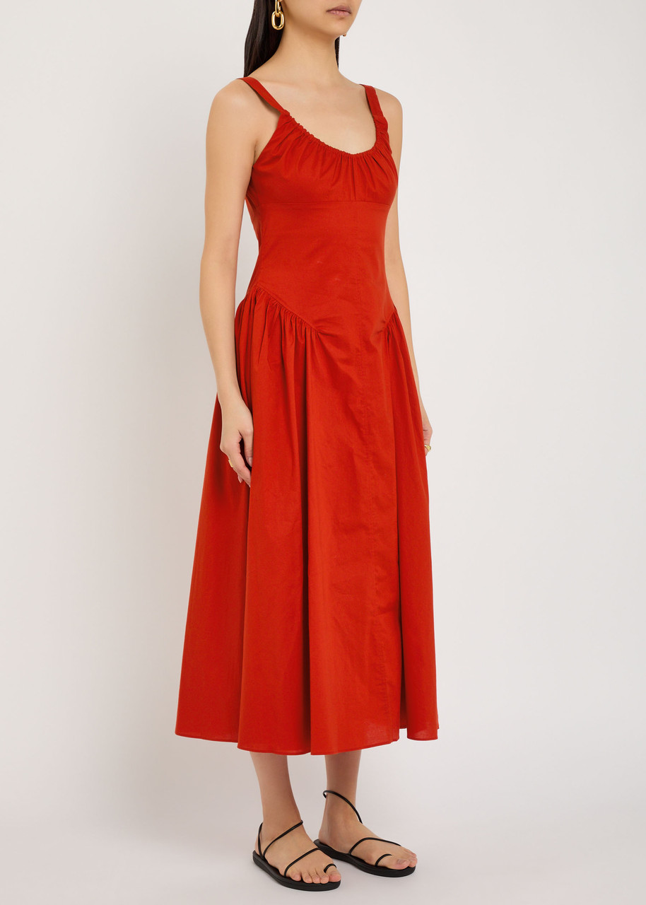 Faithfull The Brand Olas Cotton Midi Dress In Red