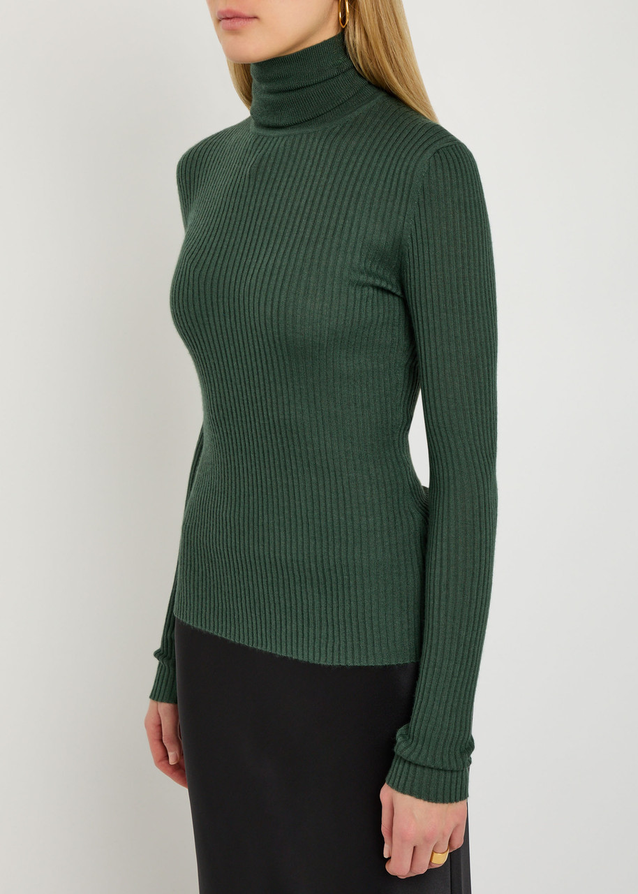 Gabriela Hearst Peppe Roll-neck Cashmere-blend Top In Green