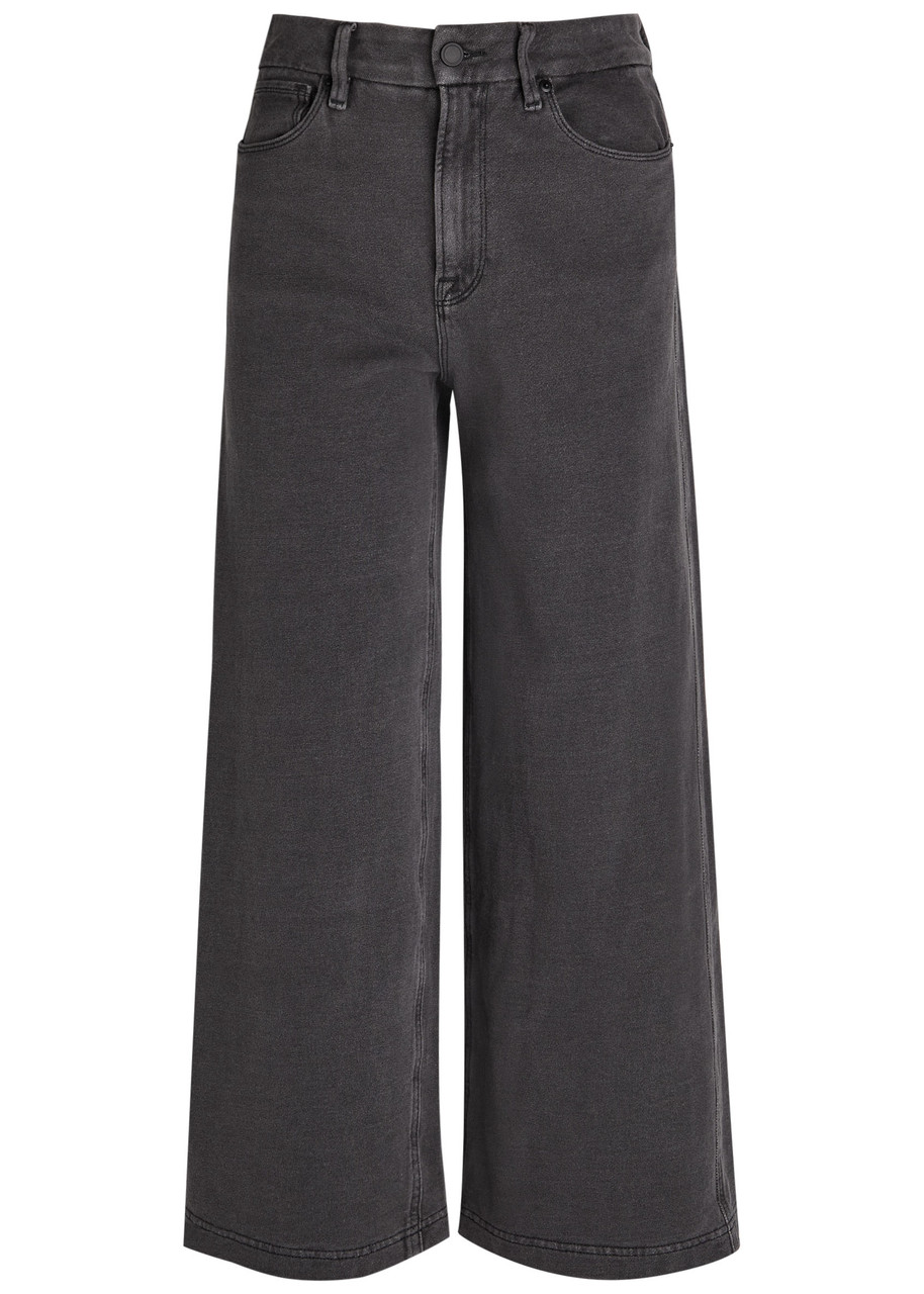 Good American Jeanius Cropped Wide-leg Sweatpants - Black - 25 (W25 / UK6 / XS)