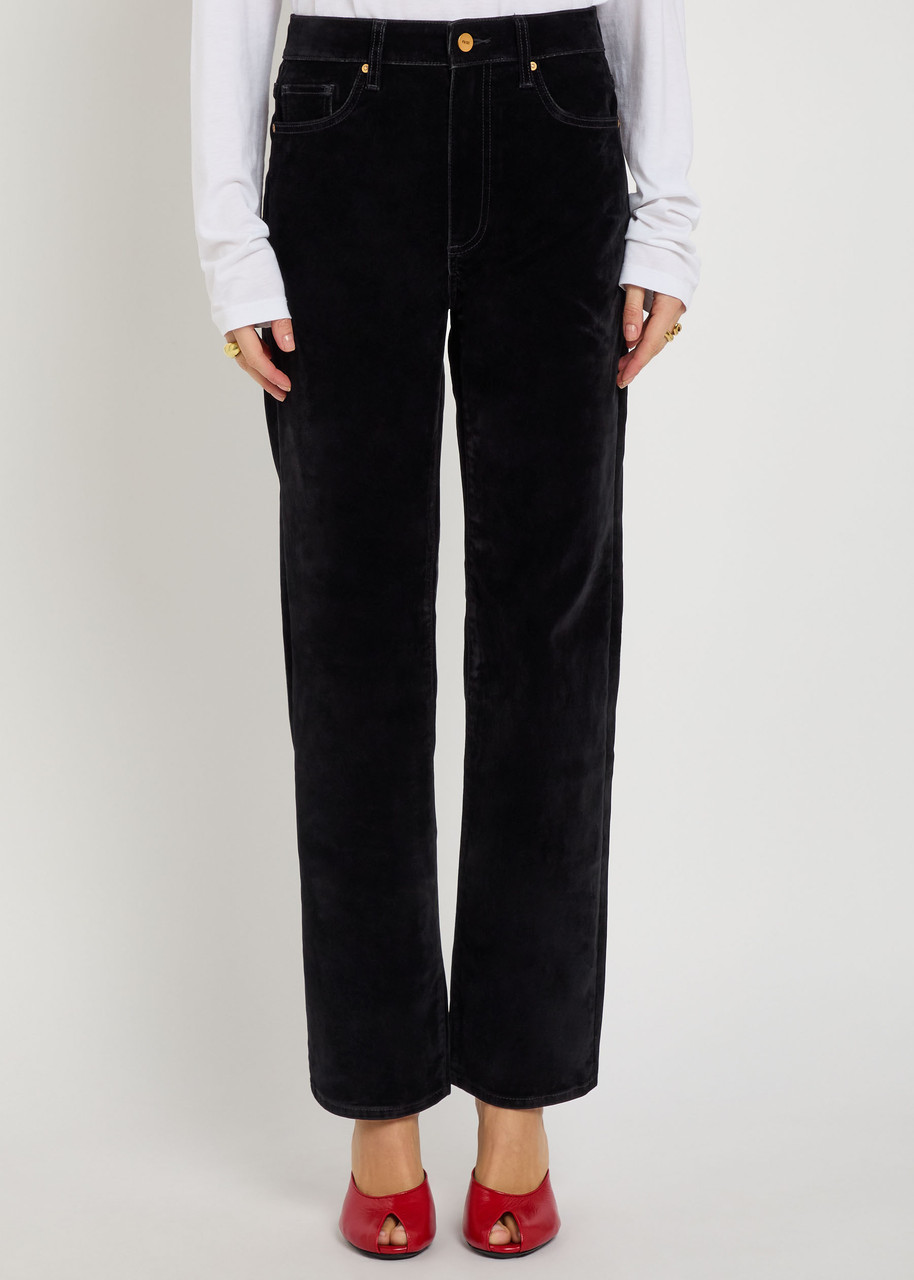 Paige Stevie Straight-leg Velvet Jeans In Black