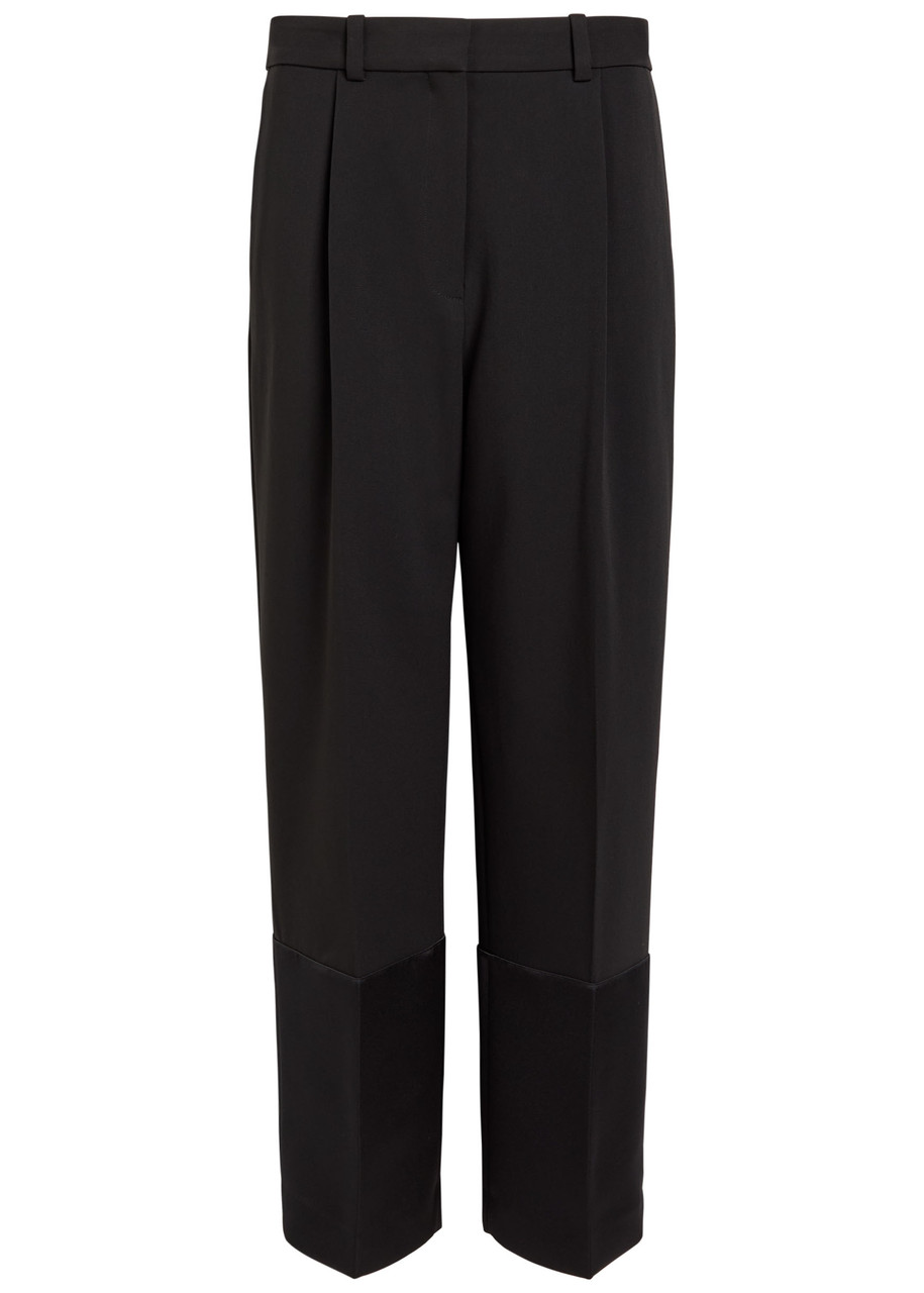 Tory Burch Satin Cuffs Cropped Crepe Trousers – Black – 10 (UK14 / L)