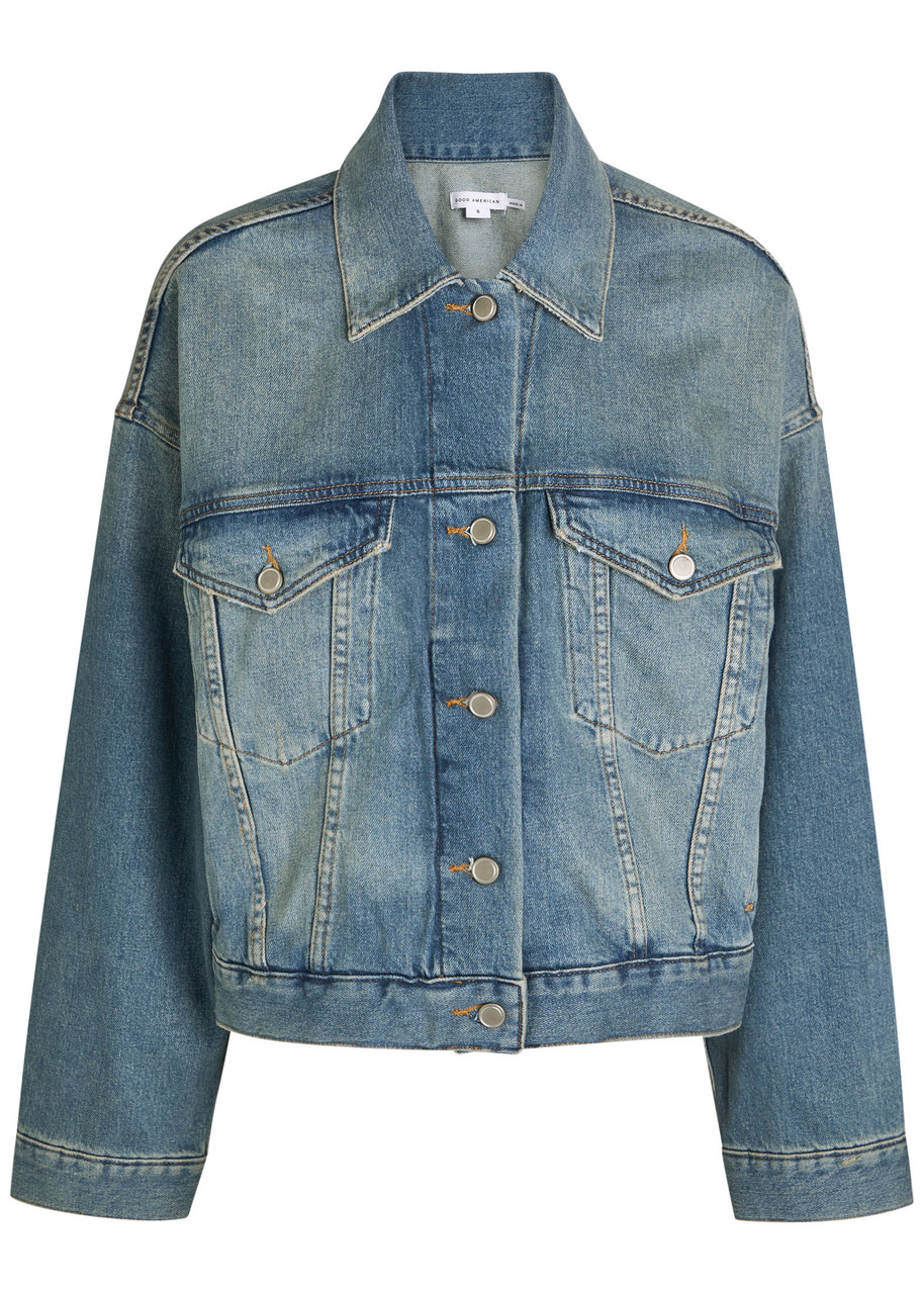 Good American Cropped Denim Trucker Jacket - Blue - L (UK14 / L)
