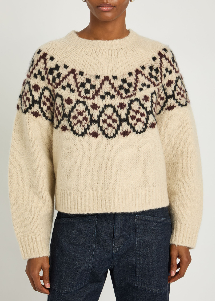 Nili Lotan Chrissy Patterned Cashmere And Silk-blend Jumper In Nude