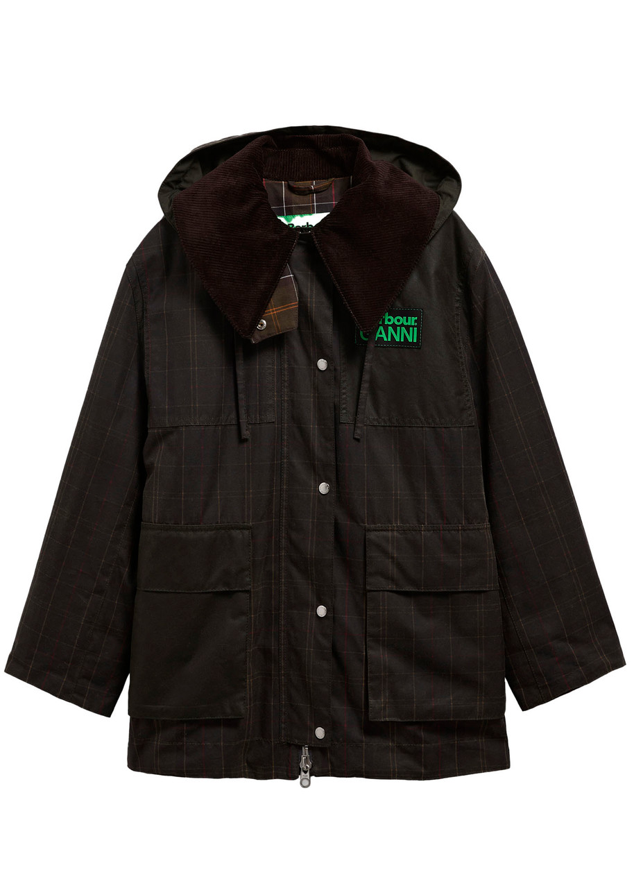 Barbour X Ganni Hooded Tartan wax Cotton Jacket - Dark Green - 10 (UK10 / S)