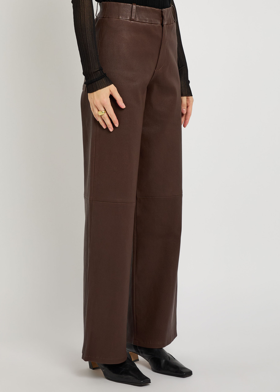 Arma Marina Wide-leg Leather Trousers In Brown
