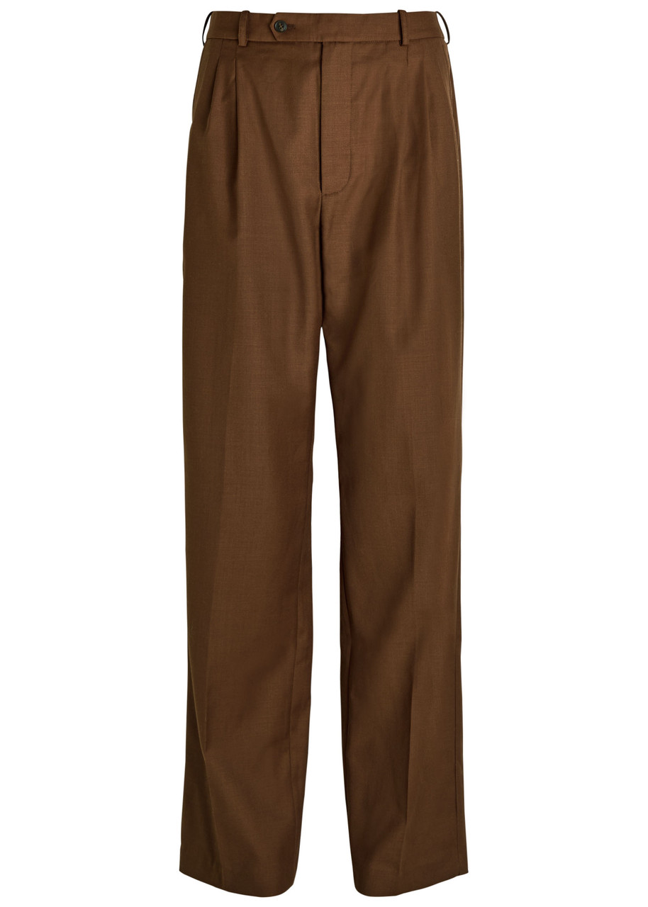 Ronny Kobo Soprano Pleated Straight-leg Woven Trousers In Brown