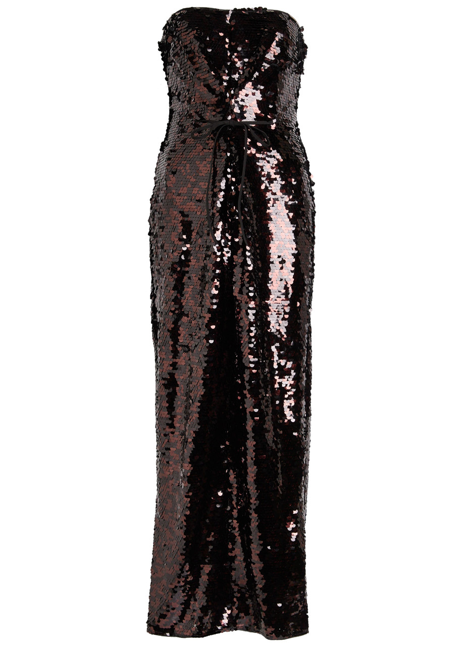 Staud Cece Strapless Sequin-embellished Midi Dress - Dark Brown - 4 (UK8 / S)