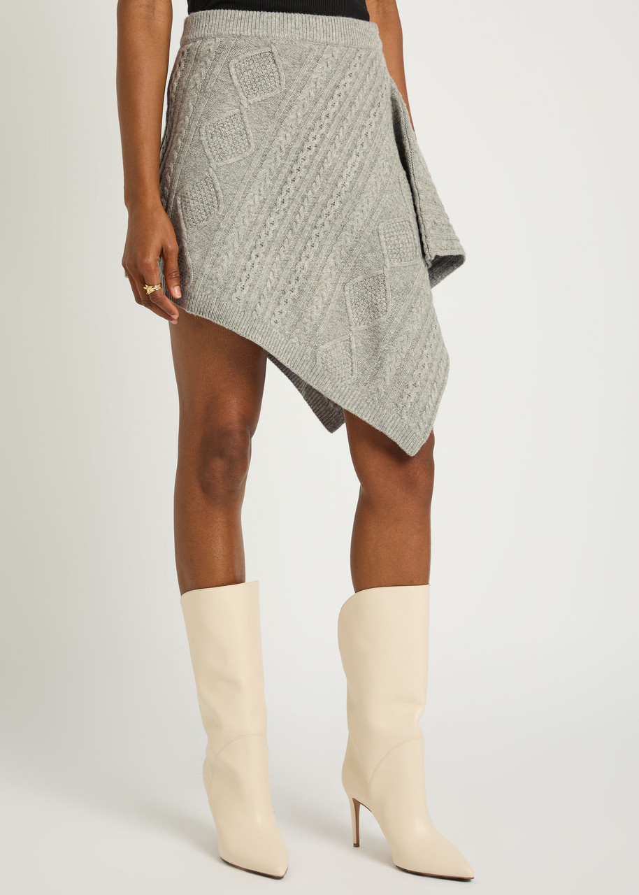Staud Veer Asymmetric Cable-knit Wool-blend Skirt In Gray