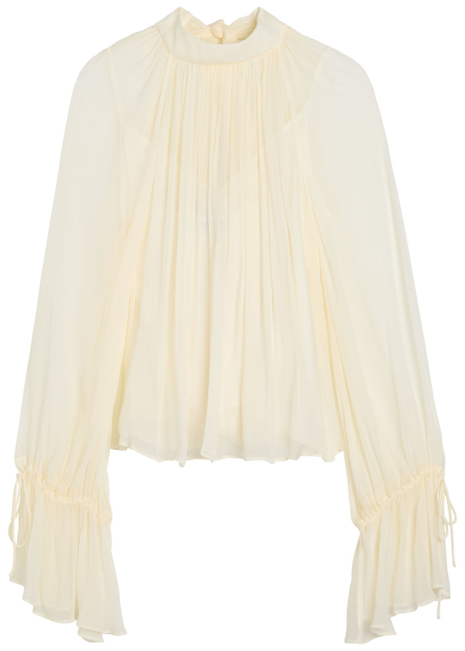 Staud Roux Pleated Georgette Blouse - Ivory - M (UK12 / M)
