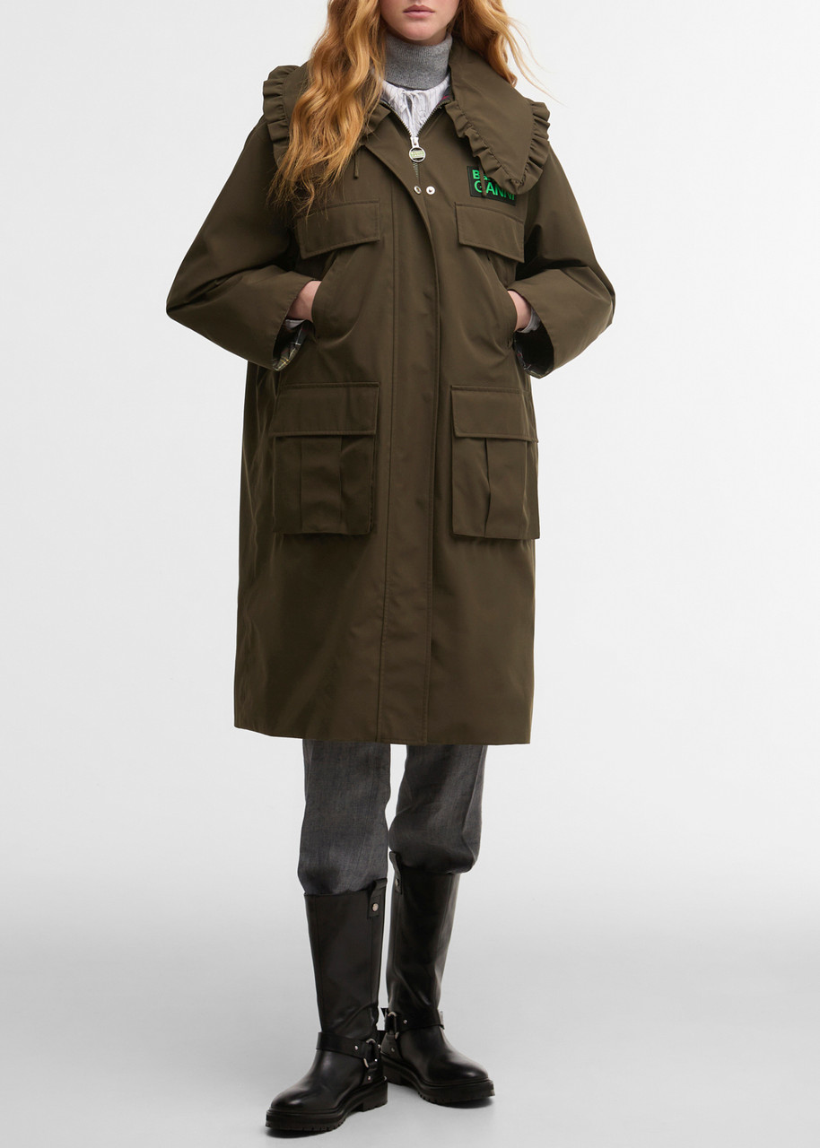 Barbour X Ganni Waterproof Hooded Shell Parka Coat In Brown