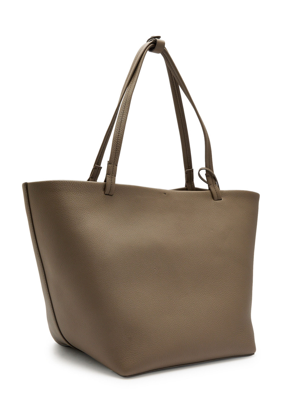 The Row Park Three Grained Leather Tote In Brown