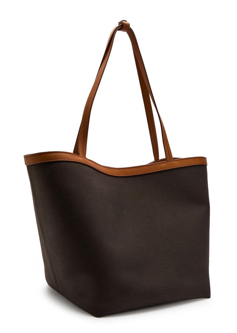 The Row Park Three Leather-trimmed Canvas Tote In Brown