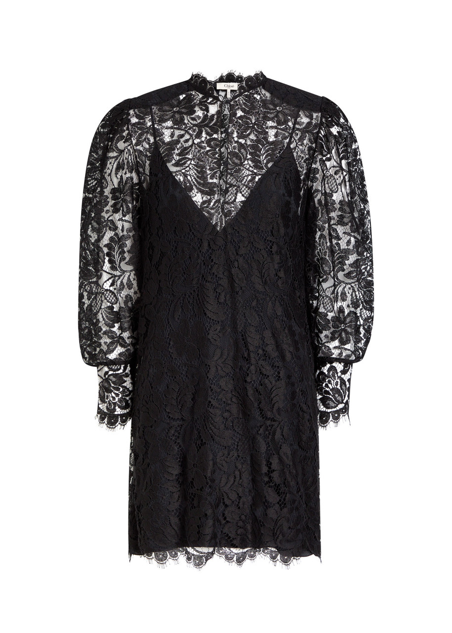 Chloe Floral-lace Mini Dress - Black - 36 (UK8 / S)