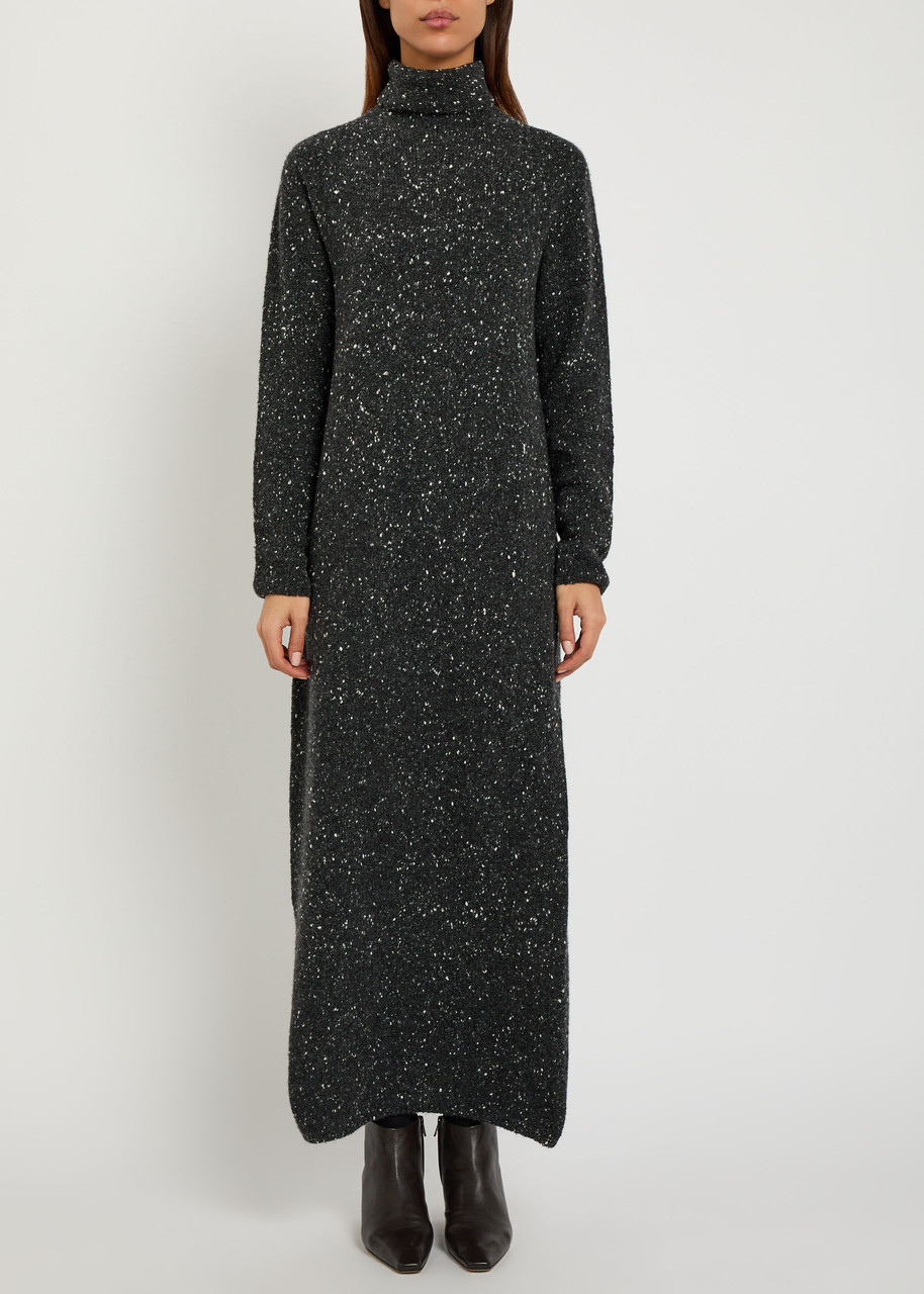 The Row Melani Speckled Cashmere Midi Jumper Dress In Gray