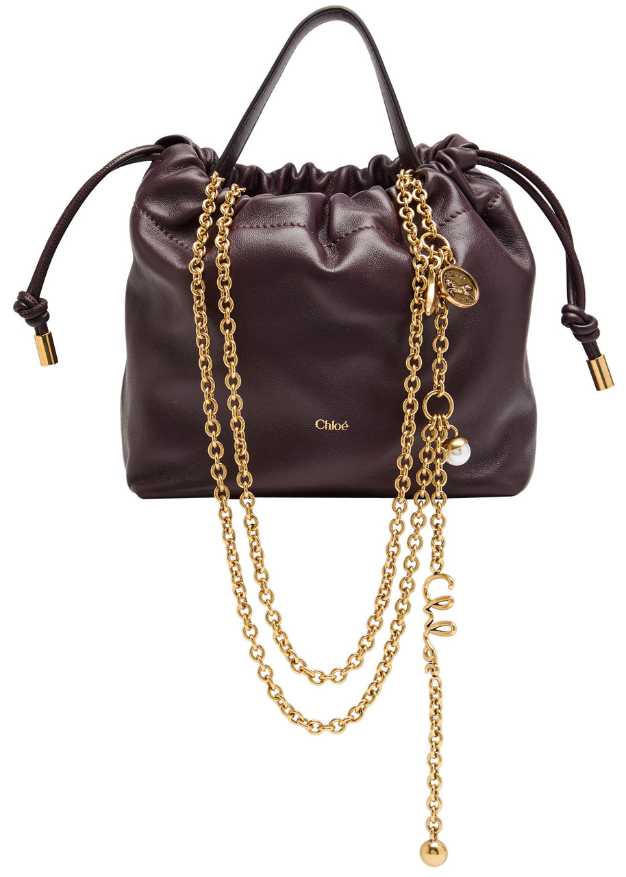 Chloe Icon Charm-embellished Drawstring Leather Pouch - Plum - One Size