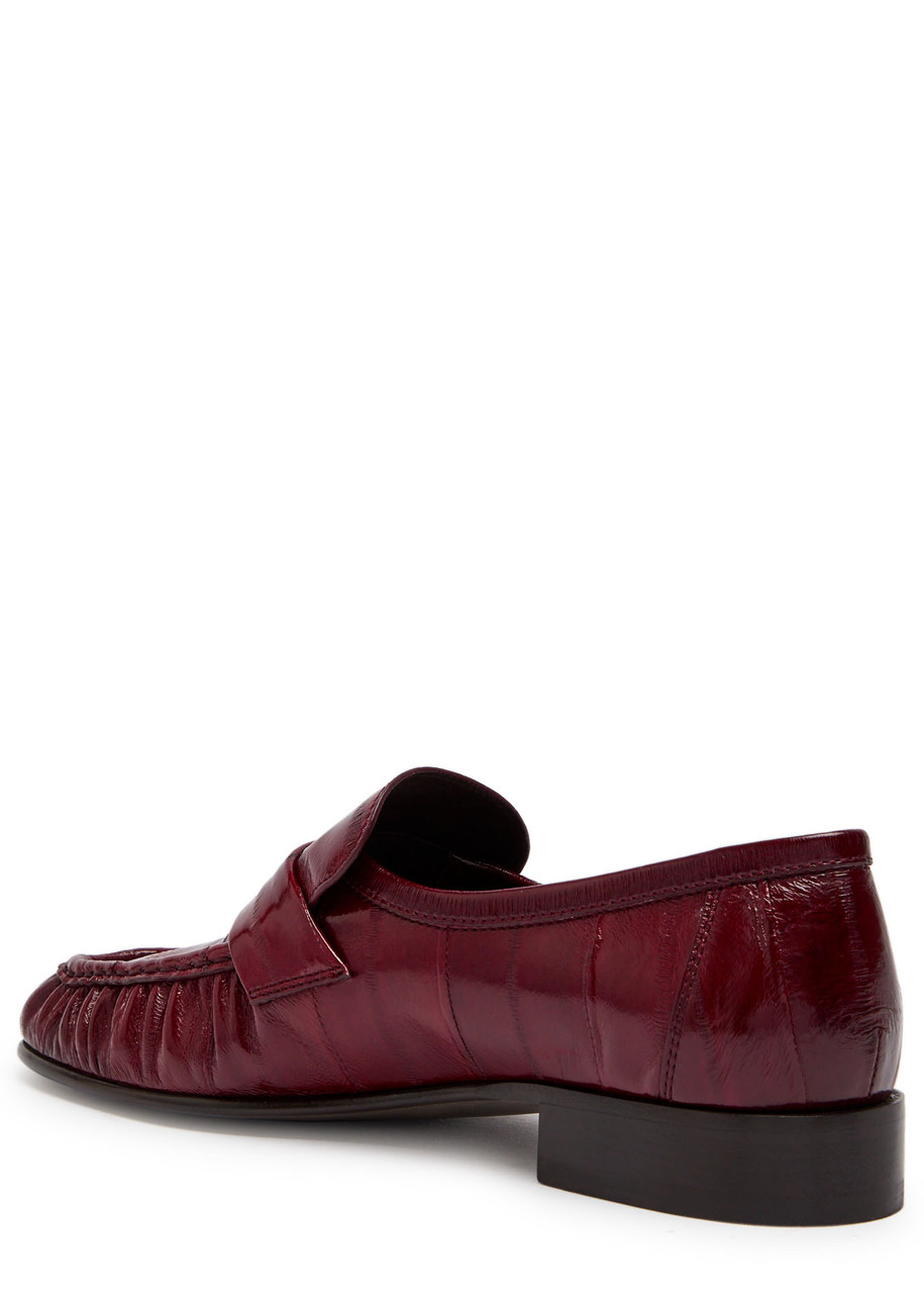 The Row Soft 25 Patent Leather Loafers In Burgundy