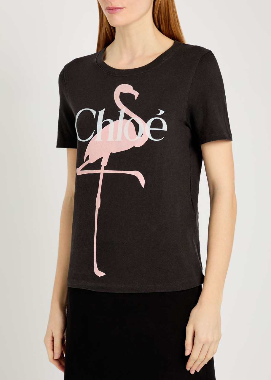 Chloé Chloe Flamingo Printed Cotton T-shirt In Black