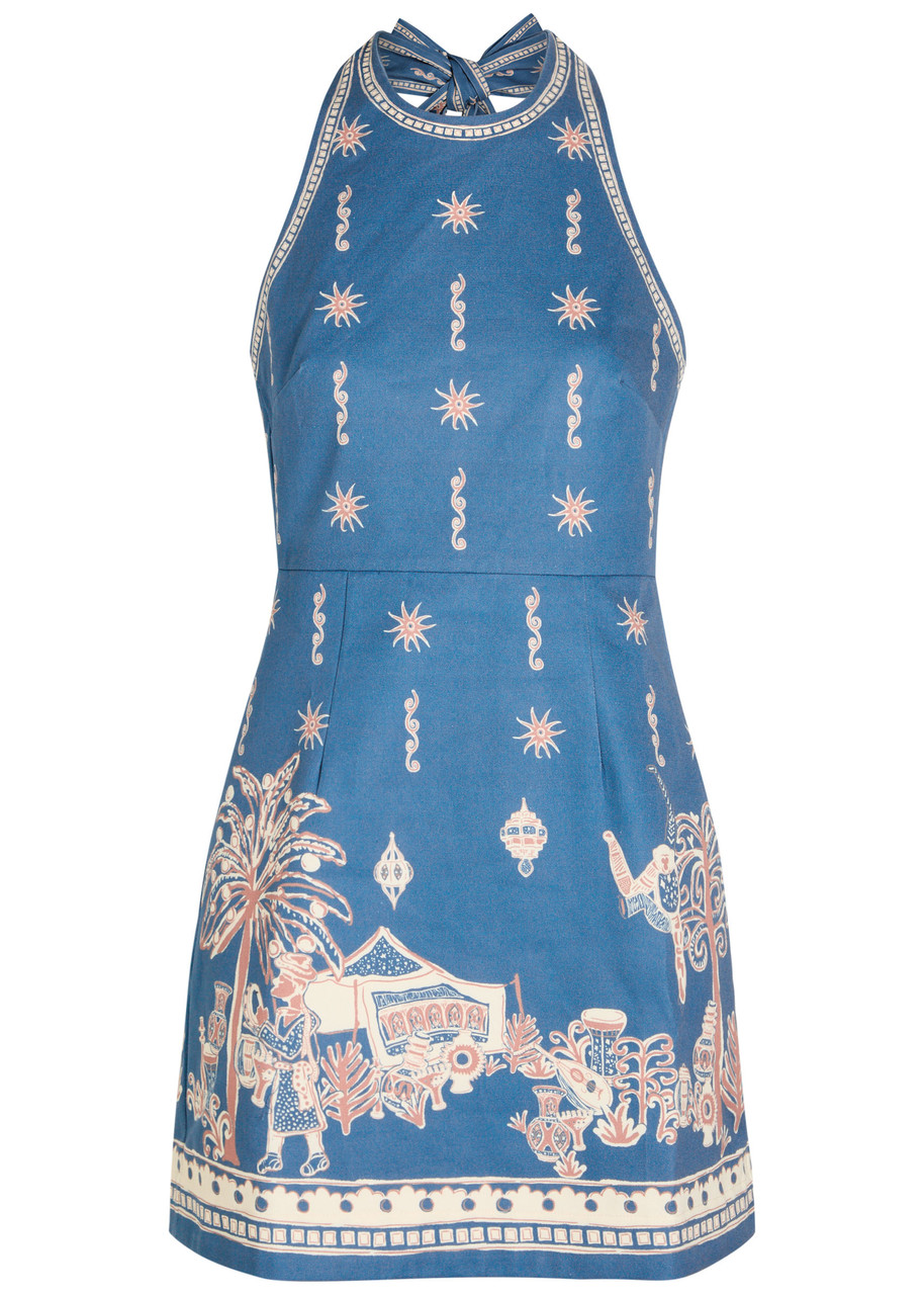 Alemais Acacia Printed Cotton Mini Dress - Blue - 16 (UK16 / XL)