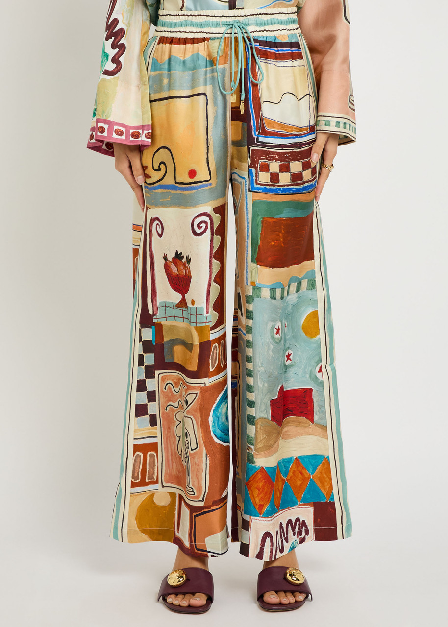 Alemais Michelle Printed Wide-leg Silk Trousers In Multi
