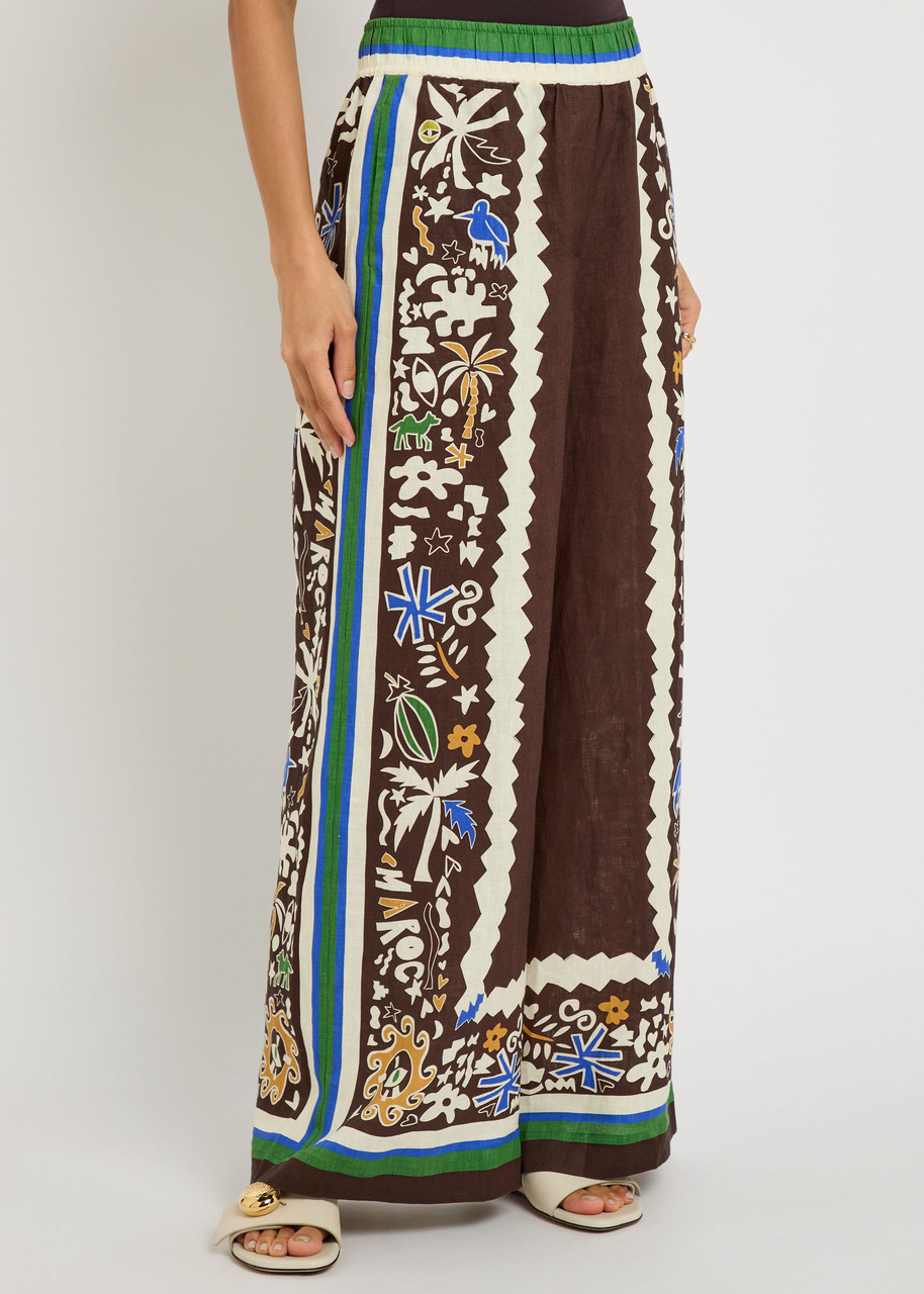Alemais Maroc Printed Wide-leg Linen Trousers In Multi
