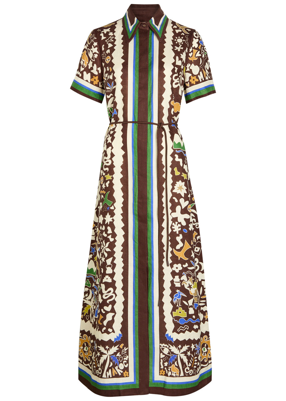 Alemais Maroc Printed Linen Maxi Shirt Dress - Multicoloured - 10 (UK10 / S)