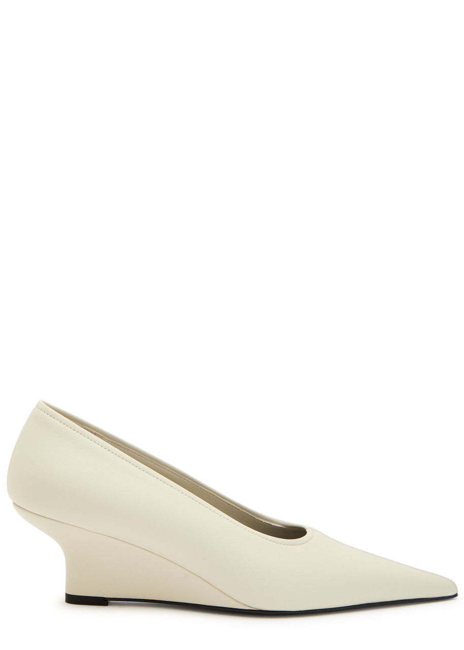 Toteme Pointed Nappa Leather Wedge Pumps - White