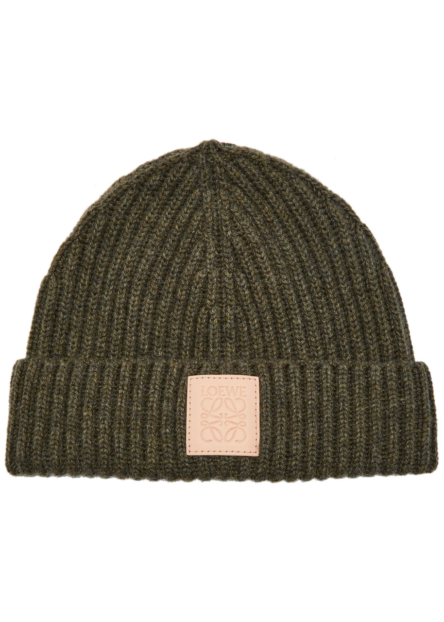 Loewe Logo-appliquéd Ribbed Cashmere Beanie - Khaki - One Size