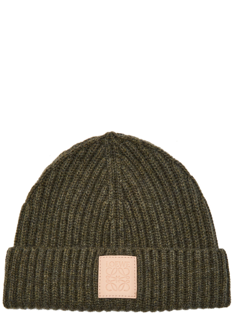 Loewe Logo-appliquéd Ribbed Cashmere Beanie – Khaki – One Size