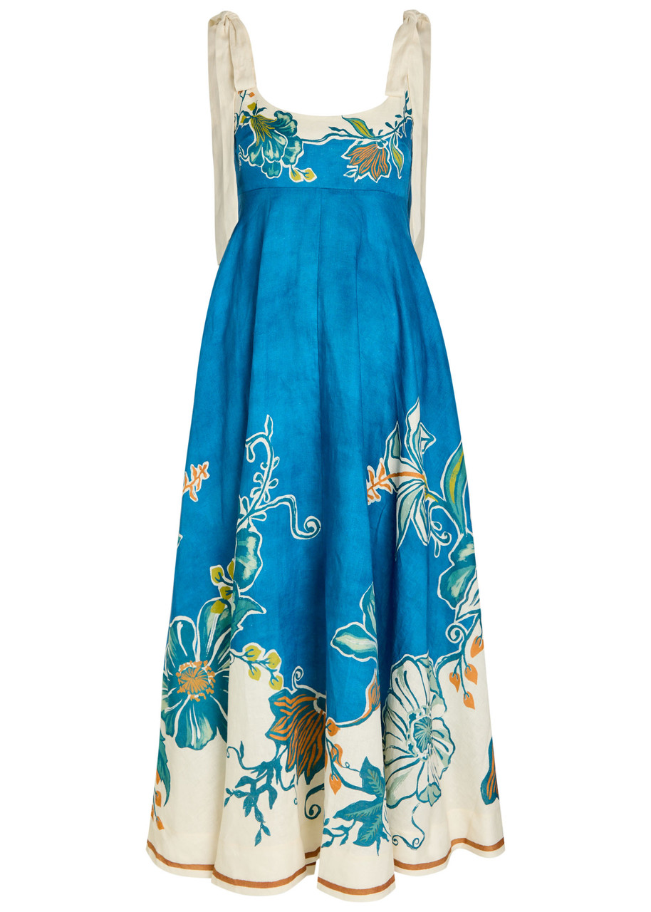 Alemais Luda Floral-print Linen Maxi Dress - Blue - 12 (UK12 / M)