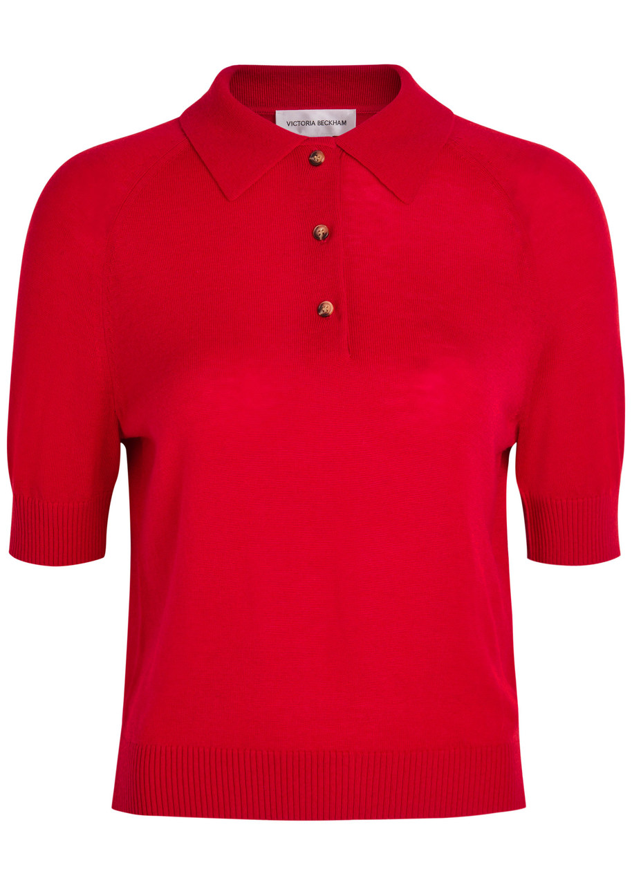 Victoria Beckham Fine-knit Wool Polo top - Red - 8 (UK8 / S)