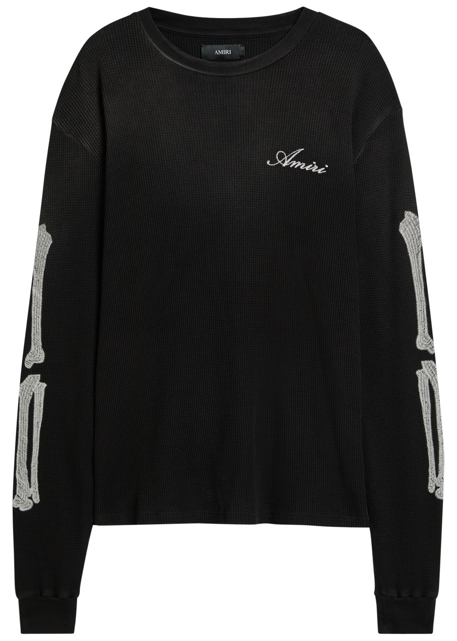 Amiri Embroidered Waffle Stretch-cotton top – Black – XL Amiri Embroidered Waffle Stretch-cotton top – Black – XL