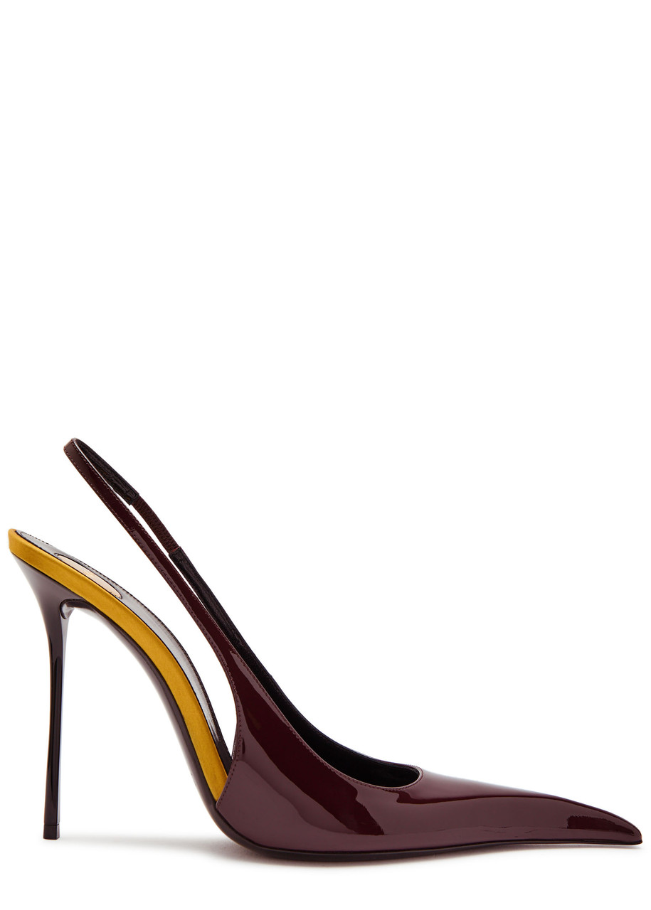 Saint Laurent Amalia 110 Patent Leather Slingback Pumps In Brown