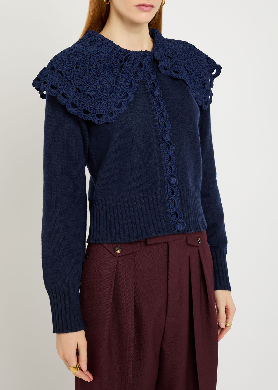 Erdem Crochet Collar Wool-blend Cardigan In Blue