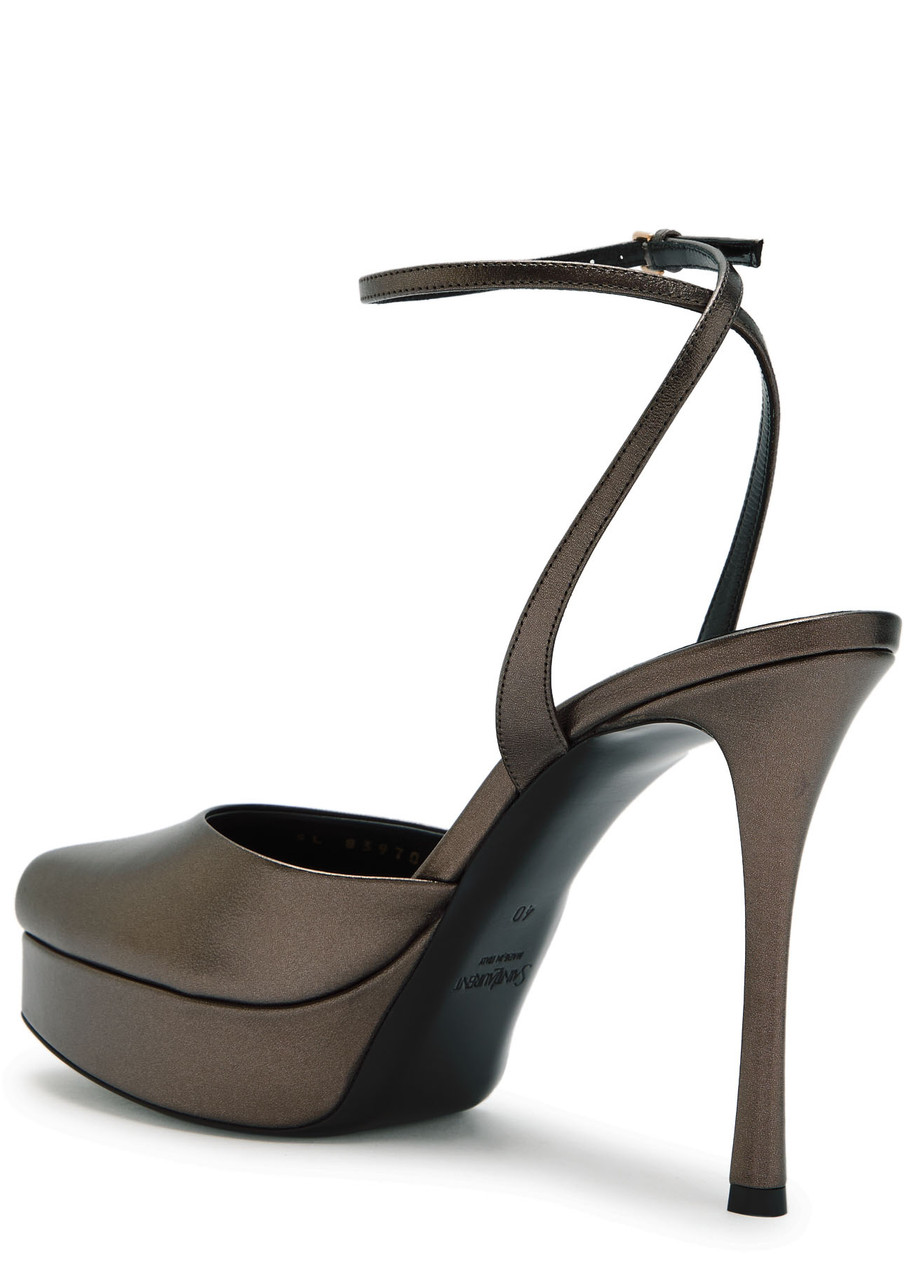 Saint Laurent La Scandale 85 Metallic Leather Sandals In Brown