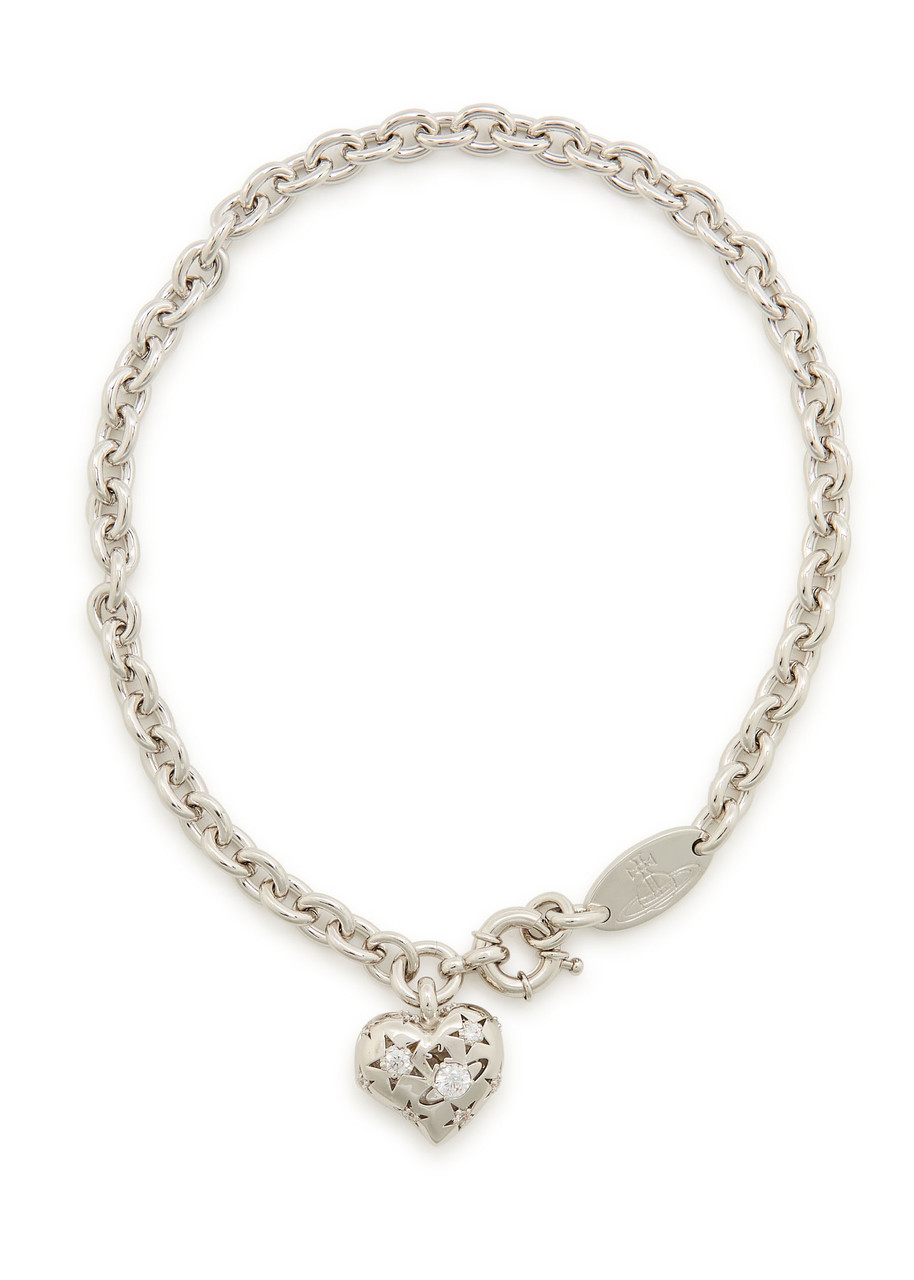 Vivienne Westwood Lee Crystal-embellished Heart-pendant Necklace - Silver