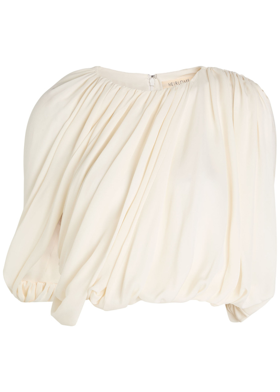 Heirlome Marie Asymmetric Draped Silk Crop Top In White