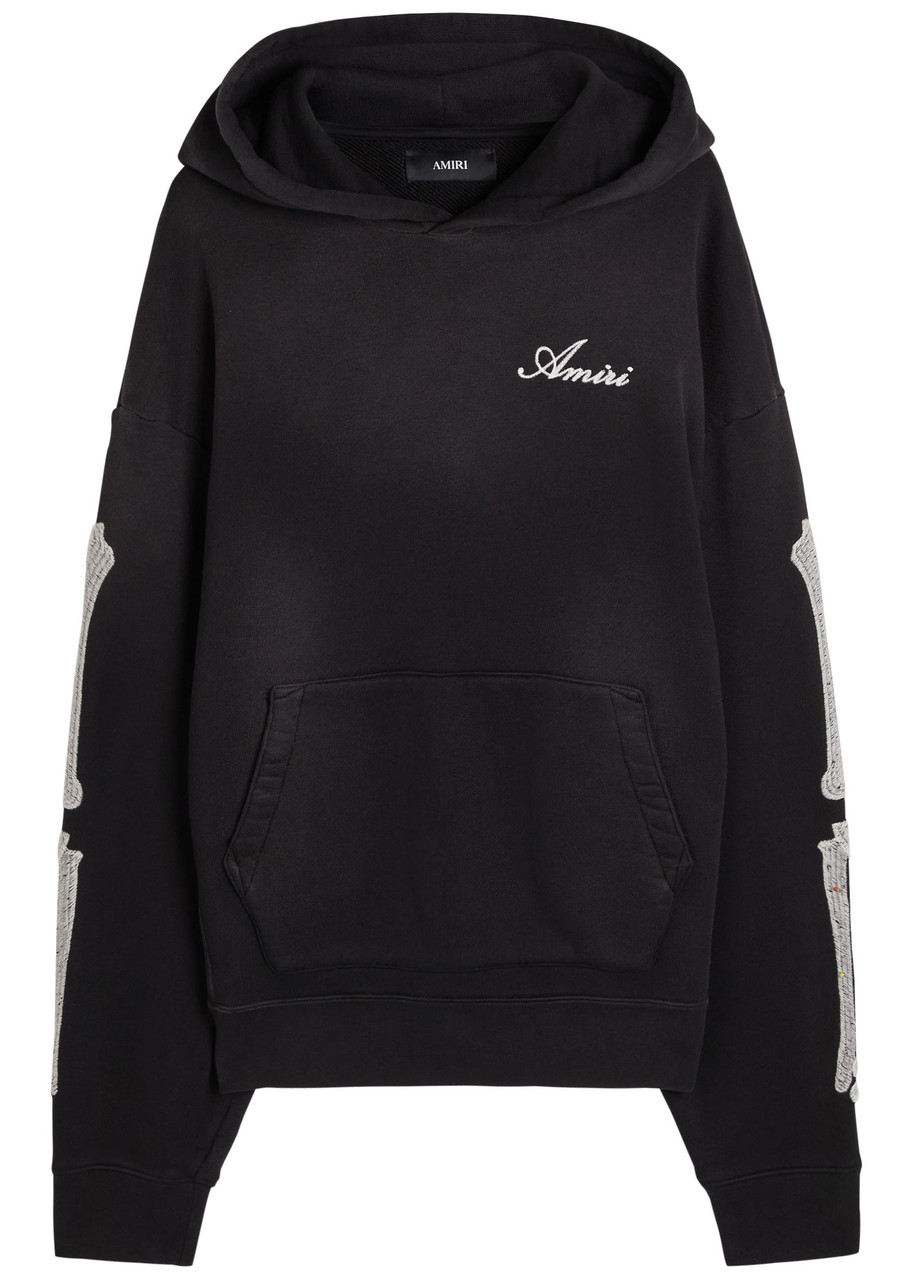 Amiri Amiri Bones Embroidered Hooded Cotton Sweatshirt – Black – L Amiri Amiri Bones Embroidered Hooded Cotton Sweatshirt – Black – L