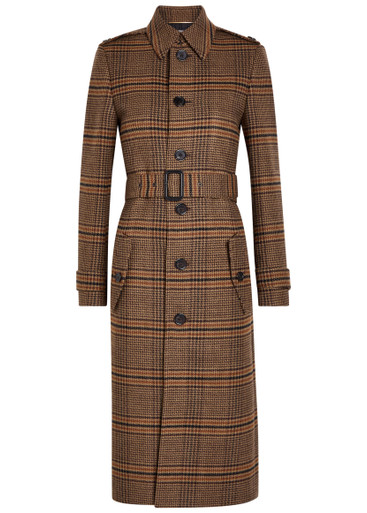 SAINT LAURENT Houndstooth belted wool coat | Harvey Nichols