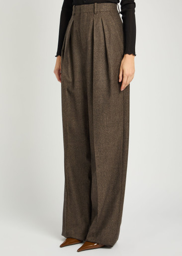SAINT LAURENT Subtle-chevron straight-leg wool trousers | Harvey