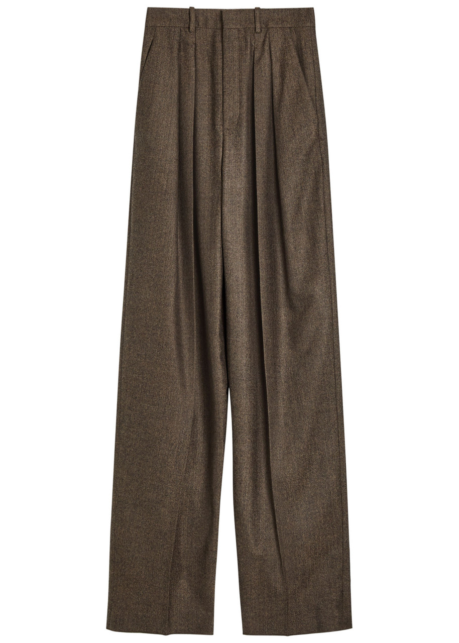 Saint Laurent Subtle-chevron Straight-leg Wool Trousers In Brown