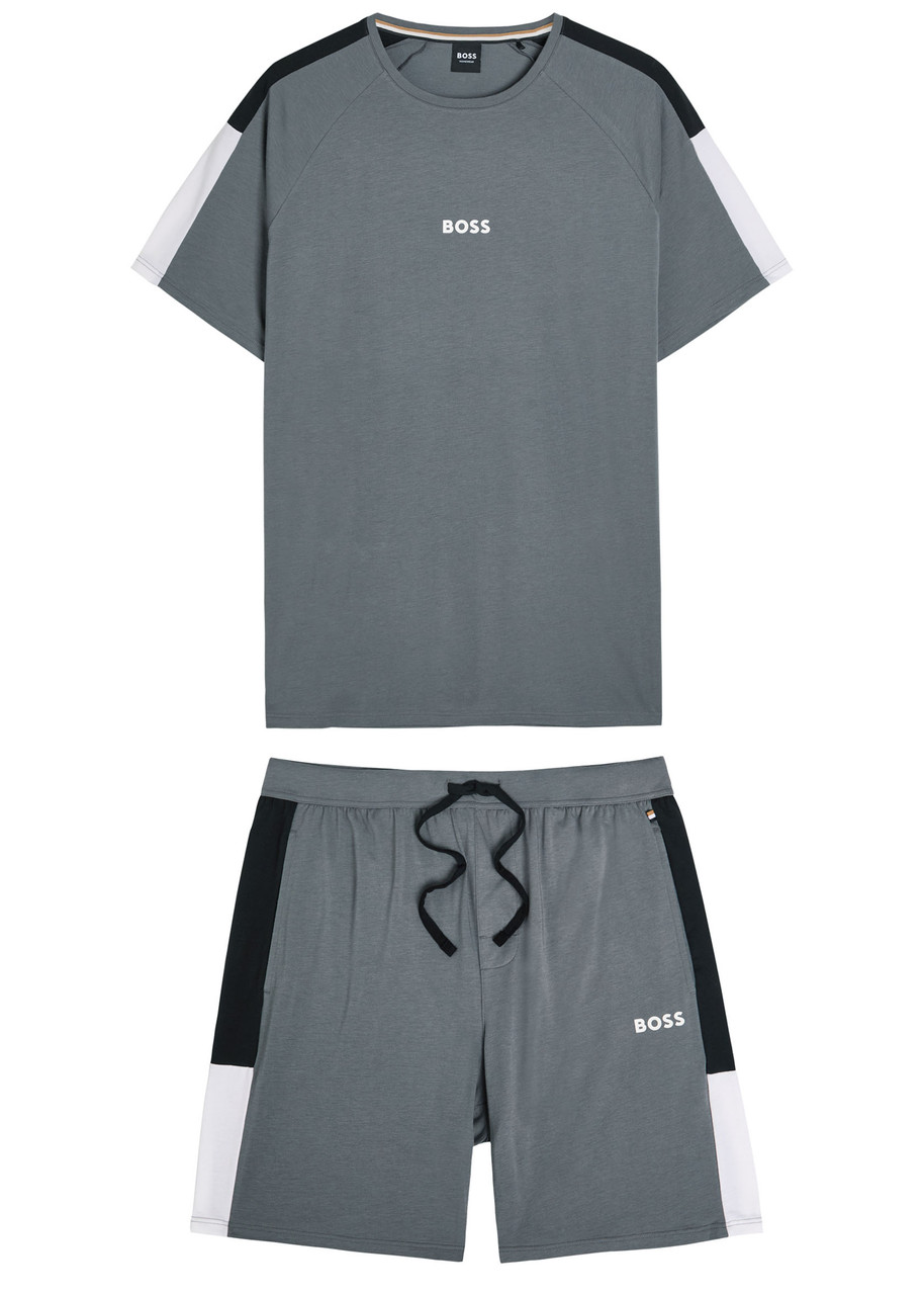 Boss Logo-print Cotton-blend Lounge set – Grey – XL Boss Logo-print Cotton-blend Lounge set – Grey – XL